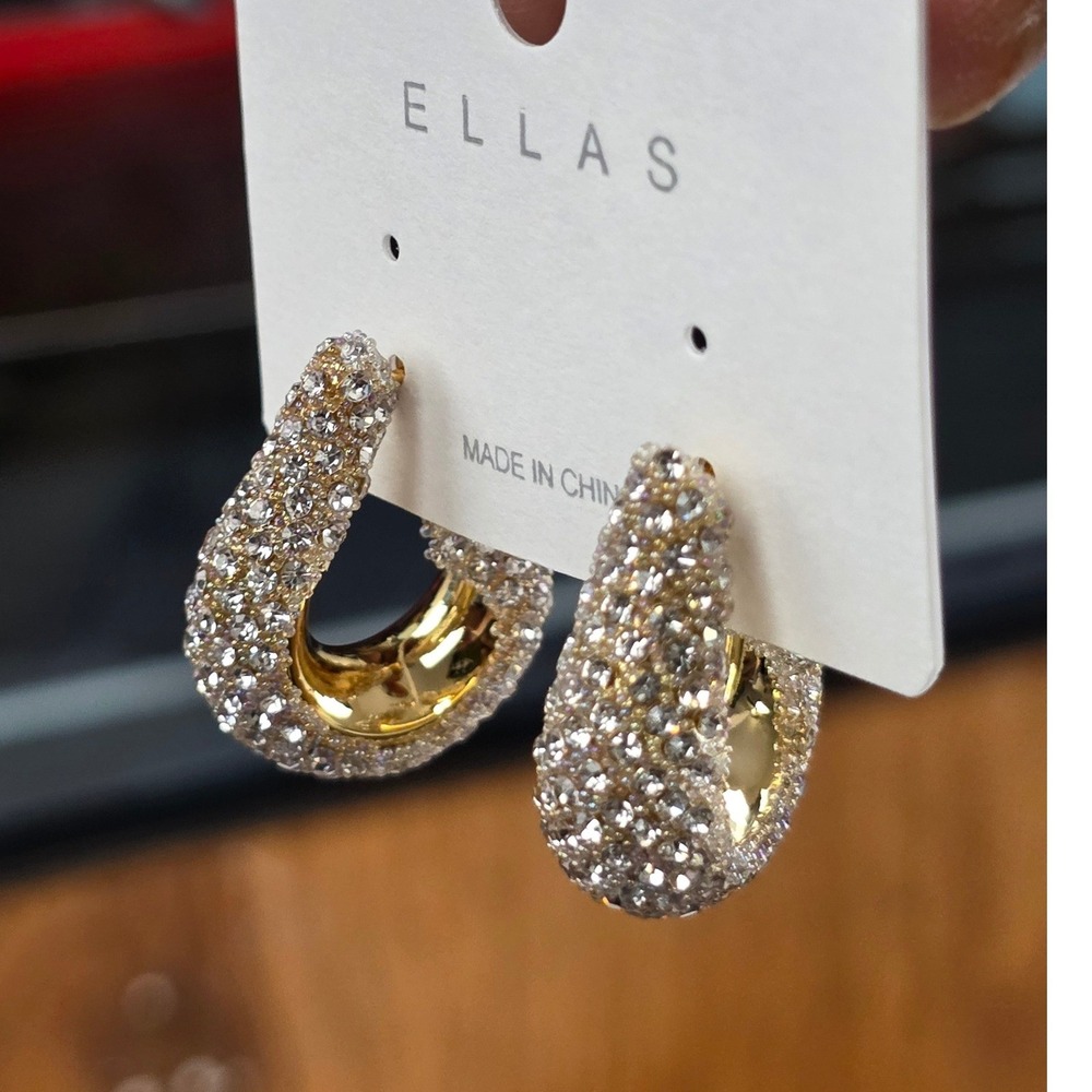 Ellas Chunky Hoop Earrings Gold New AB Crystal Rhinestone Statement - Picture 6 of 6